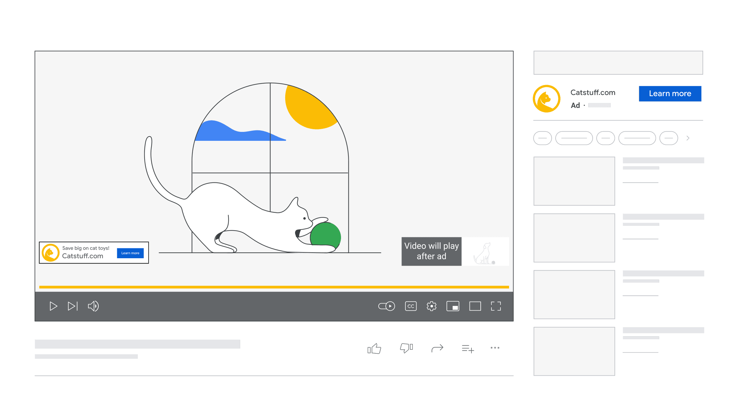 An illustrated example of a non-skippable in-stream ad on YouTube desktop