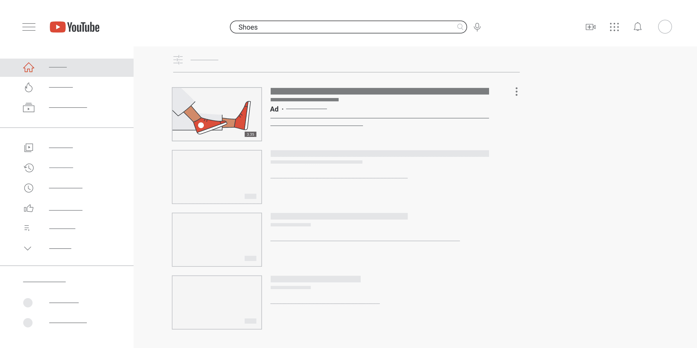 An illustration of a video discovery ad appearing in YouTube search results on desktop