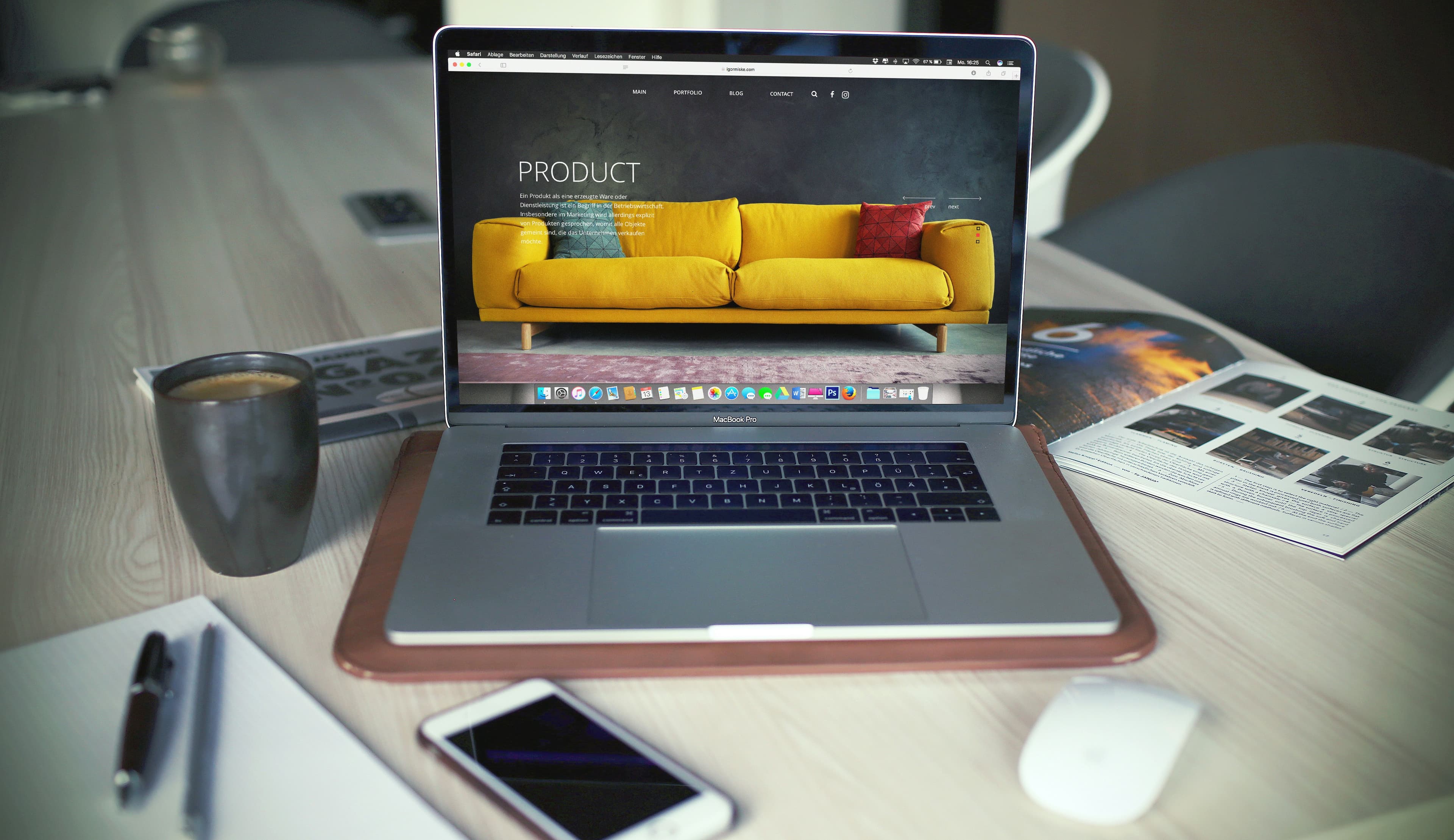 Laptop with a product page open on a desk.