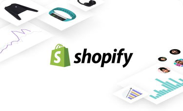 Shopify partner logo with digital graphs and products in the background